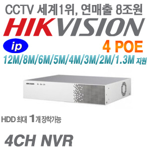 [4CH NVR] iDS-6704NXI-I/4F [1TB-SSD 4K-3CH 4CH-얼굴인식/얼굴검색 POS H.265+]